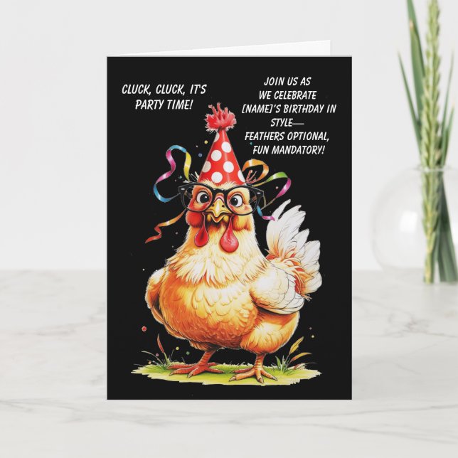 Funny Birthday Card mit stilvollem Huhn Einladung (Vorderseite)