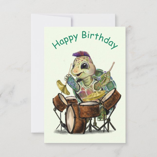 Funny Birthday Card mit Turtle Drummer Karte (Vorderseite)