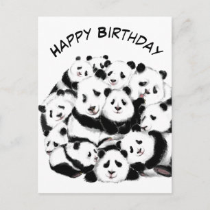 Funny Birthday Card Panda Family - Umarmung Postkarte