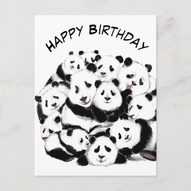 Funny Birthday Card Panda Family - Umarmung Postkarte (Vorderseite)