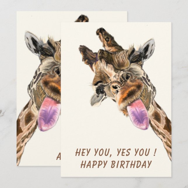 Funny Birthday Card Playful Giraffe Tongue Out (Vorne/Hinten)