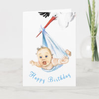 Funny Birthday Card Storch Carry Baby