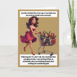 Funny Birthday Card Wine Cart 5-a-day Joke Karte
