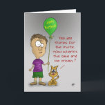 Funny Birthday Cards: Cranky Cat Karte<br><div class="desc">Funny birthday card with a funny cartoon image of a cranky talking cat and it's owner with a birthday greeting on the inside.</div>