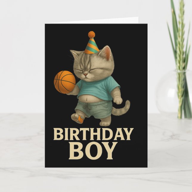 Funny Birthday Cat Playing Sketll – Slam Dunk Kity Karte (Vorderseite)