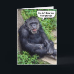 Funny Birthday Chimpanzee Karte<br><div class="desc">Schimpanse,  der auf einem Felsen mit grüner Vegetation aufbaut,  um älter zu werden. Text ist bearbeitbar.</div>