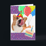 Funny Birthday Corgi Sie haben dieses Licked Got Karte<br><div class="desc">Der sonnige Geburtstag Grußkarte mit dem Korgi-Hund leckt seine Nase wie ein Hund Keks gebunden an Ballons schweben vorbei. Du hast dieses Geburtstagsgeschmack got,  eine Nachricht drinnen. Art,  Bild und Vers Copyright © Shoaff Ballanger Studios,  2022.</div>