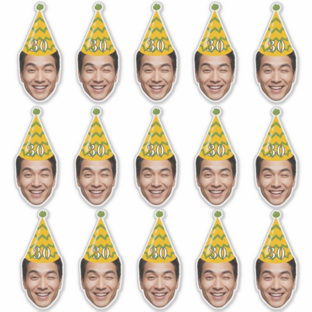 Funny Birthday Face with Party Hat & Custom Age  Aufkleber (Vorderseite)