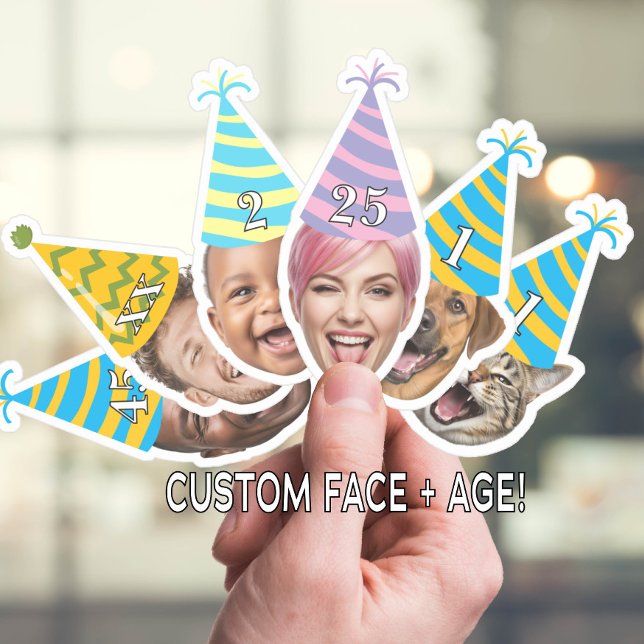 Funny Birthday Face with Party Hat & Custom Age  Aufkleber (Von Creator hochgeladen)