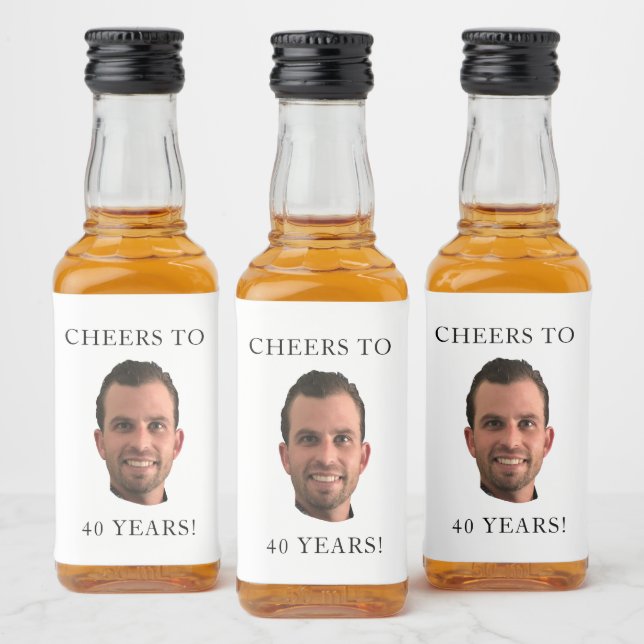 Funny Birthday Foto Face Kopf Cheers zu 40 Jahren Alkoholflaschenetikett (Flaschen)