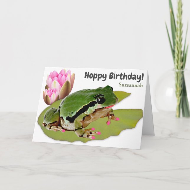 Funny Birthday Frog Princess Pink Water Lily Karte (Vorderseite)