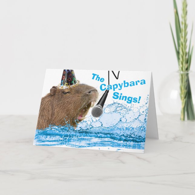 Funny Birthday Happy Capybara Sings Karte (Vorderseite)