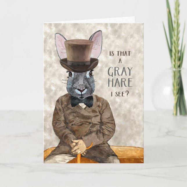 Funny Birthday Hipster Rabbit mit Grau Hare Spaß Karte (Vorderseite)