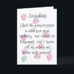 Funny Birthday Karte<br><div class="desc">Diese lustige Geburtstagskarte mit weißem Hintergrund und verblasstem Toilettenpapier. Der Name "Josephine" kann nach Ihren Wünschen geändert werden. Das Schreiben auf der Vorderseite der Karte lautet: "Ich hatte die perfekte Karte im Sinn für Ihren Geburtstag, aber Covid-19 geschah, und ich habe mein ganzes Geld für Toilettenrollen ausgegeben" Die Nachricht in...</div>