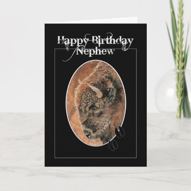 Funny Birthday Nephew Bison, Buffalo Animals Karte (Vorderseite)