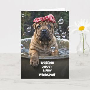 Funny Birthday Niedlich Shar Pei Puppy Bubble Bath Karte