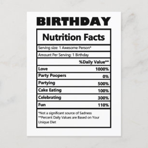 Funny Birthday Nutrition Facts Postcard Postkarte