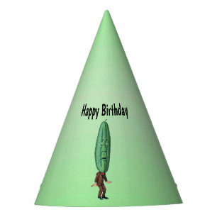 Funny Birthday Pickle Head Man Brown Anzug Green Partyhütchen