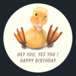 Funny Birthday Sticker Geschenk spielend Winking D<br><div class="desc">Alles Gute zum Geburtstag - Funny Yellow Duck Playful Wink Happy Lächeln Cartoon Zeichn und Text - Wählen / Fügen Sie Ihren einzigartigen Text / Schriftart / Farbe - Make Your Special Gift - Vergrössern und verschieben oder entfernen und fügen Sie Elemente / Bild mit Anpassungs-Tool! - Zeichn und Design...</div>