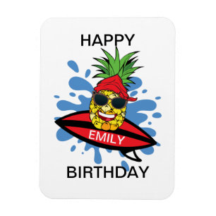 Funny Birthday Surfing Ananas Magnet