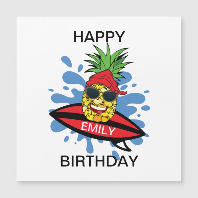 Funny Birthday Surfing Ananas Magnetkarte (Vorderseite)