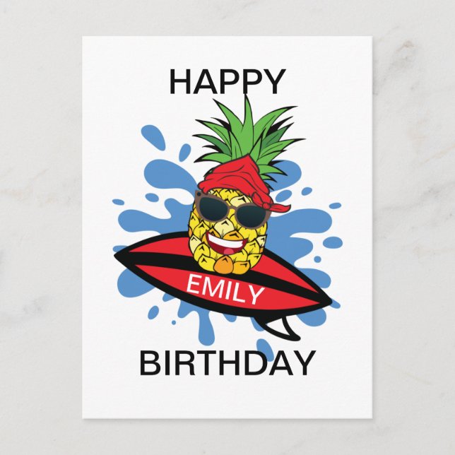 Funny Birthday Surfing Ananas Postkarte (Vorderseite)