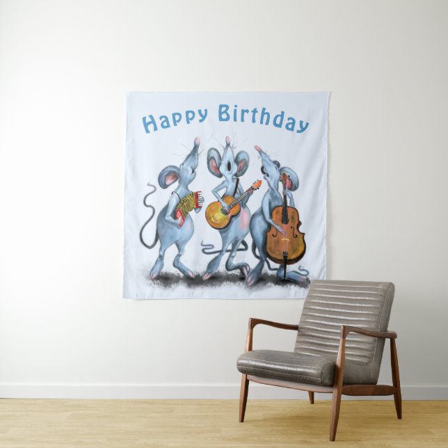 Funny Birthday Tapestry Happy Musical Mouse Band Wandteppich (Beispiel)