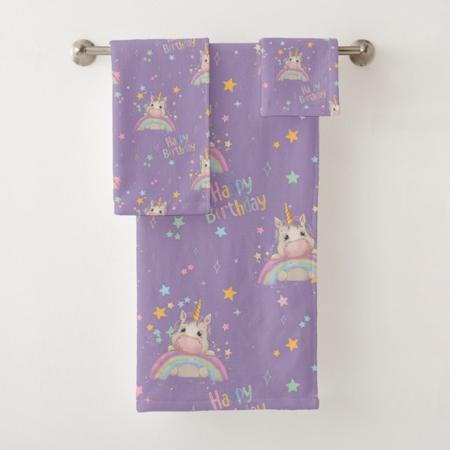 Funny Birthday Unicorn Badhandtuch Set (Insitu)