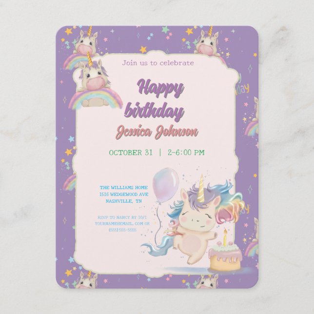 Funny Birthday Unicorn Begleitkarte (Vorderseite)