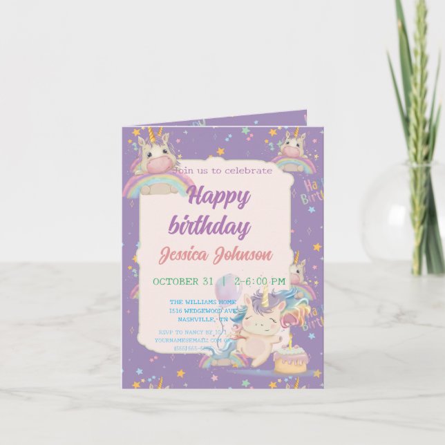 Funny Birthday Unicorn Einladung (Vorderseite)