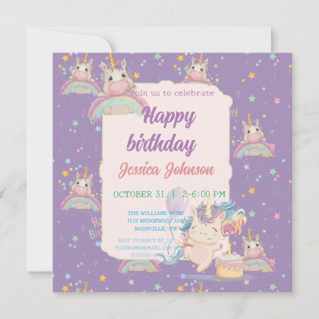 Funny Birthday Unicorn Einladung (Vorderseite)