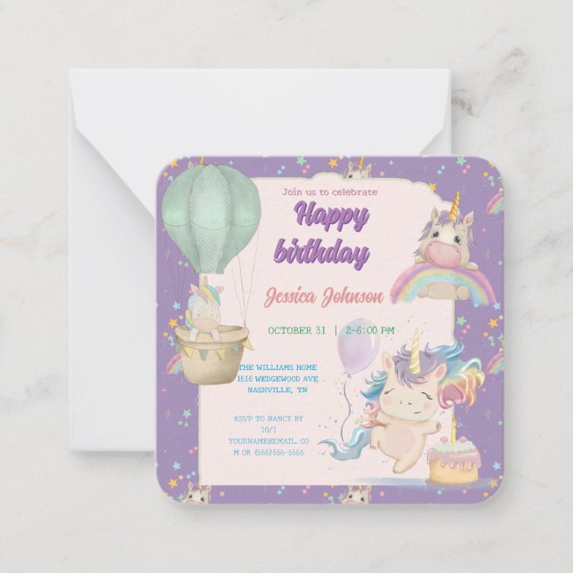 Funny Birthday Unicorn Mitteilungskarte (Vorderseite)
