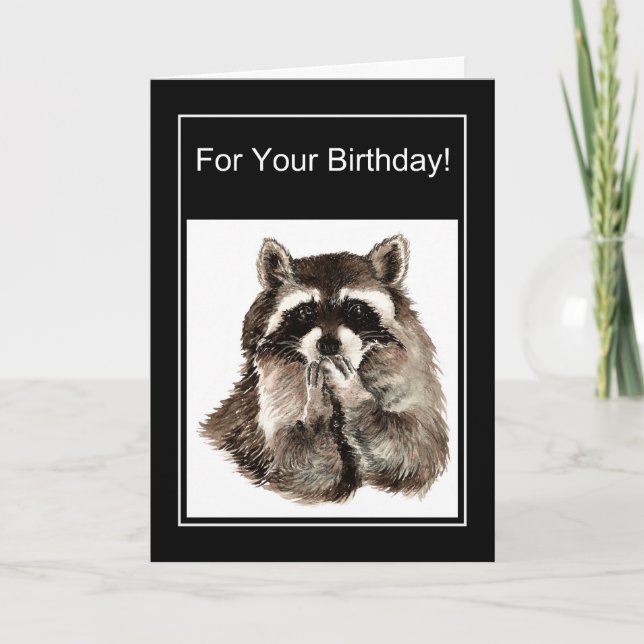 Funny Birthday Watercolor Raccoon Blown Kisses Karte (Vorderseite)