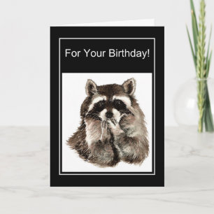 Funny Birthday Watercolor Raccoon Blown Kisses Karte