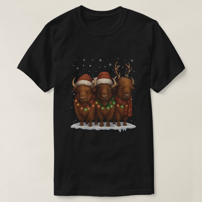 Funny Bison Christmas Trio – Santa Hat Holiday  T-Shirt (Design vorne)