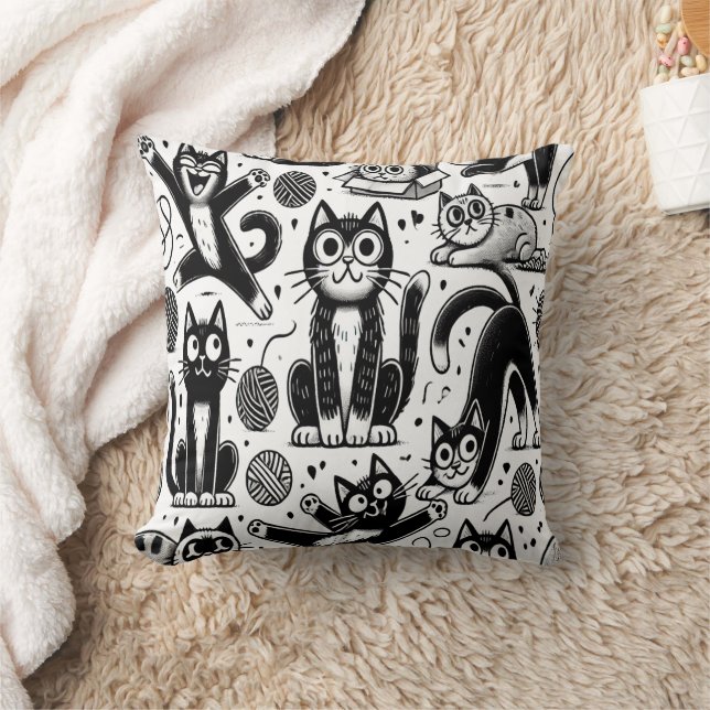 Funny Black and White Cat Muster Dekorative Pillen Kissen (Decke)