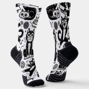 Funny Black and White Cat Pattern Socken