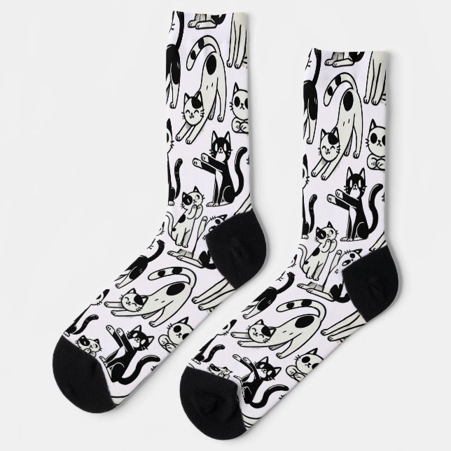 Funny Black and White Cat Pattern Socks Katzenlieb Socken (Linkes Detail)