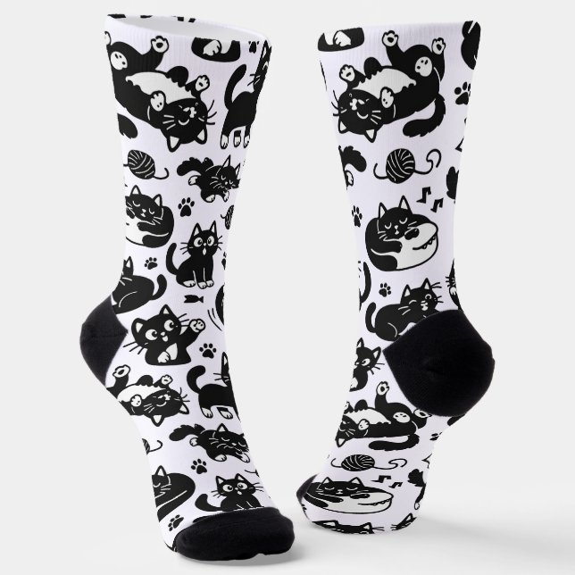 Funny Black and White Cats Pattern Socks Socken (Gewinkelt)