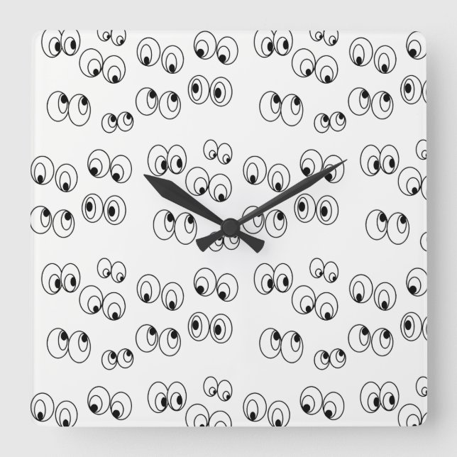 Funny Black and White Eyeballs Pattern Quadratische Wanduhr (Vorderseite)
