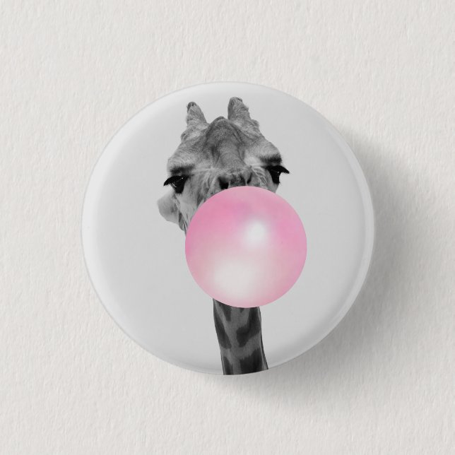 Funny Black and White Giraffe mit Blubble Gum Button (Vorderseite)