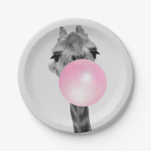 Funny Black and White Giraffe mit Blubble Gum Pappteller