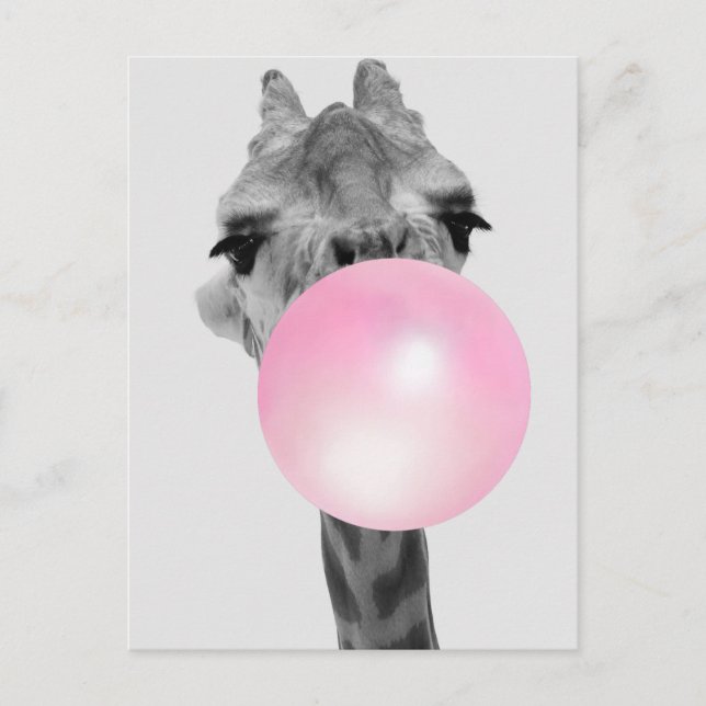 Funny Black and White Giraffe mit Blubble Gum Postkarte (Vorderseite)