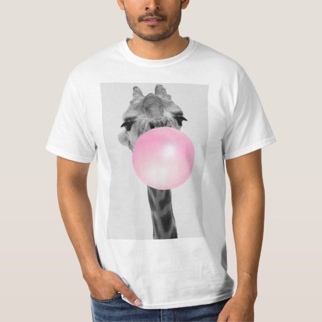 Funny Black and White Giraffe mit Blubble Gum T-Shirt (Vorderseite)