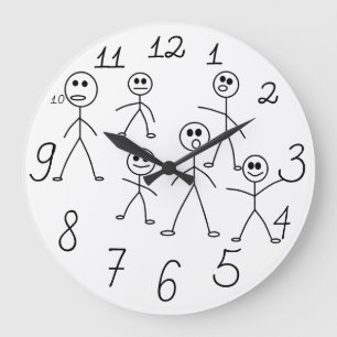 Funny Black and White Stick Man Design Große Wanduhr