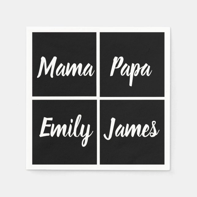 Funny Black and WhiteSqares and Names Square Paper Serviette (Vorderseite)