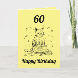 Funny Black and Yellow Cat Husband 60. Geburtstag Karte