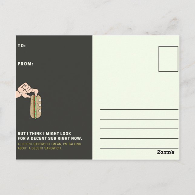 Funny Black and Yellow Sandwich Postkarte (Rückseite)