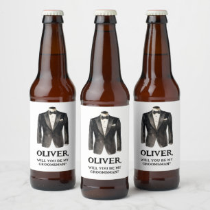 Funny Black Anzug werden Sie mein Trauzeuge Vorsch Bierflaschenetikett