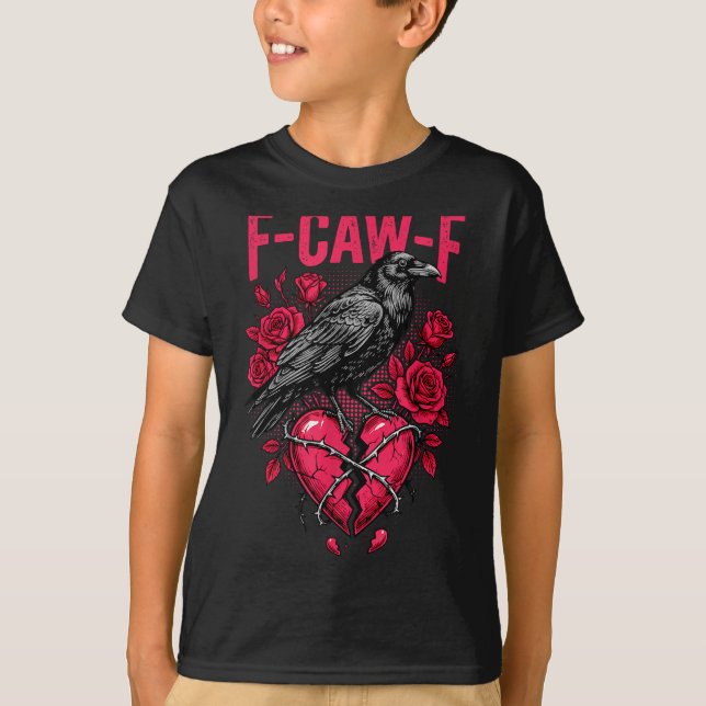Funny Black Bird F-caw-f Anti Valentines Day Singl T-Shirt (Vorderseite)